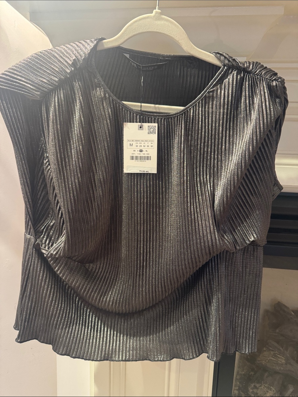Zara Metallic Pleated Sleeveless Top in Gunmetal